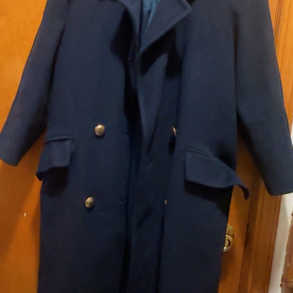 Talbots Navy Double-Breasted Pea Coat with Gold Buttons